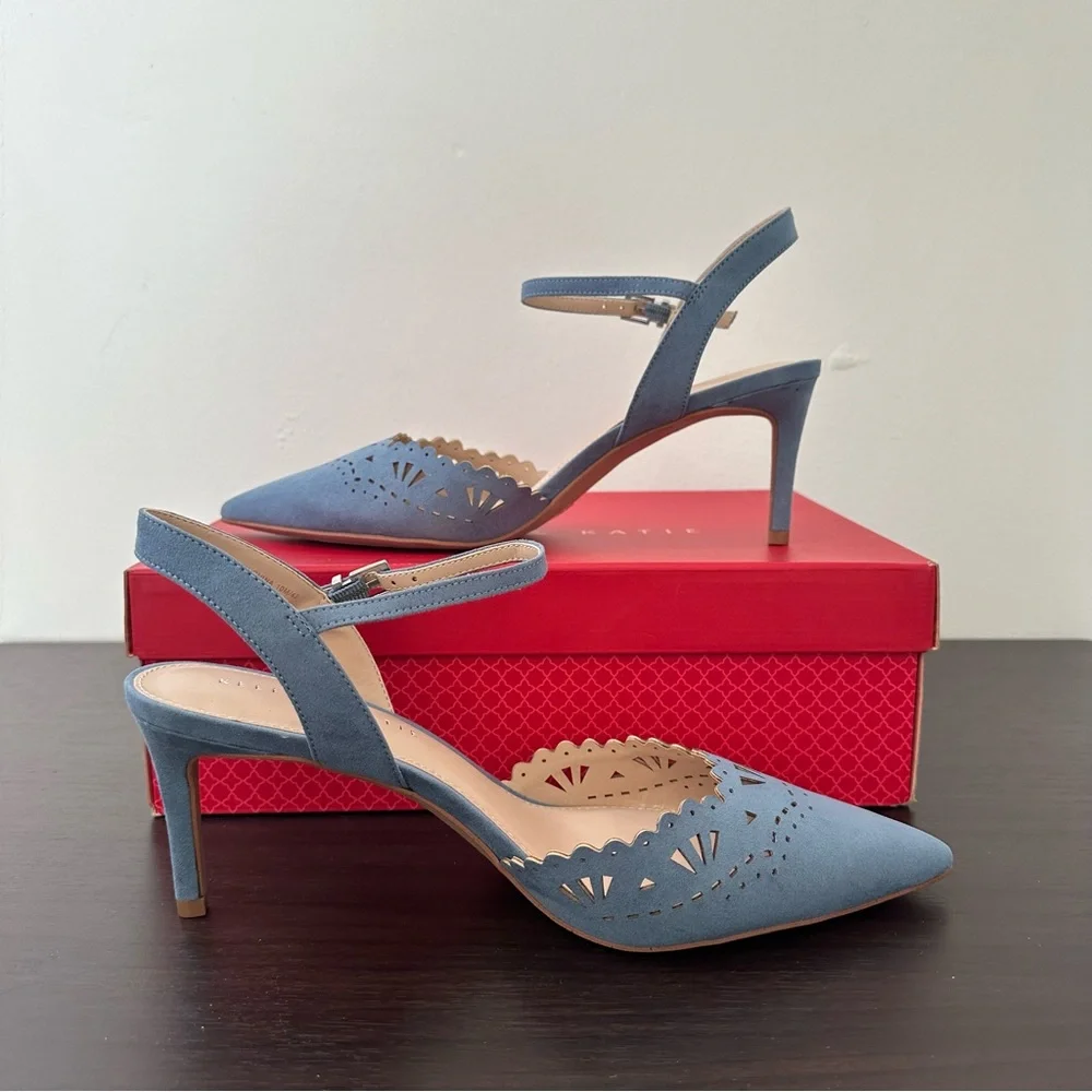 Kelly & Katie Pointed Toe Blue Microsuede Pumps, Size 10 Women's Heels New